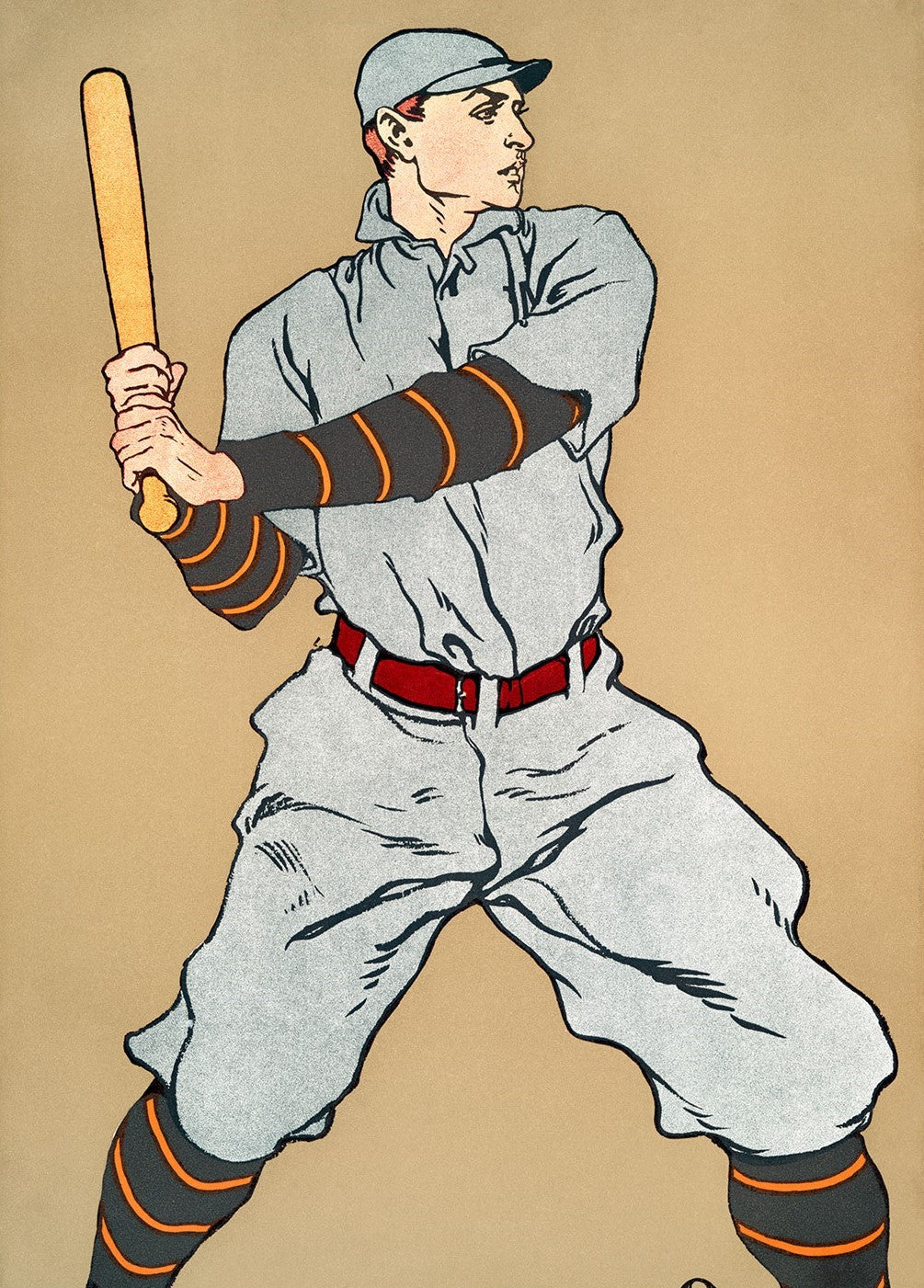 Vintage drawing of a baseball player holding a bat by Edward Pinfield